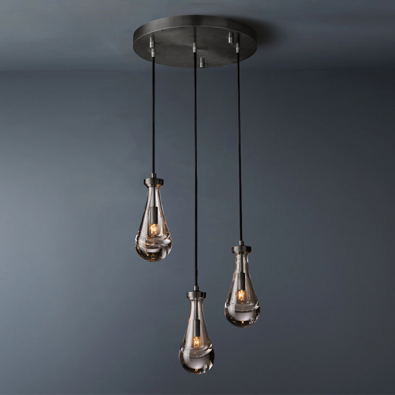 Raindrop Round 3-Lights Cord Chandelier-konalight