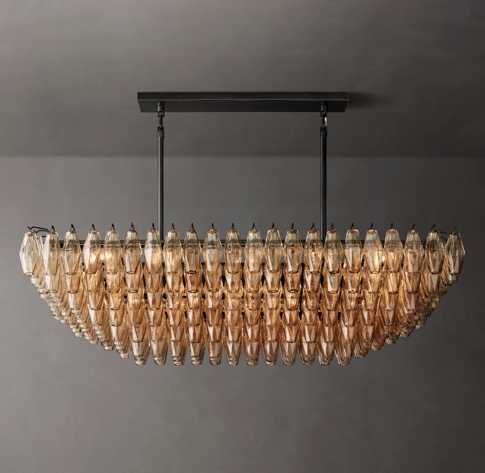 Mia Smoke Glass Tiered Rectangular  Chandelier For Dinning Room-konalight