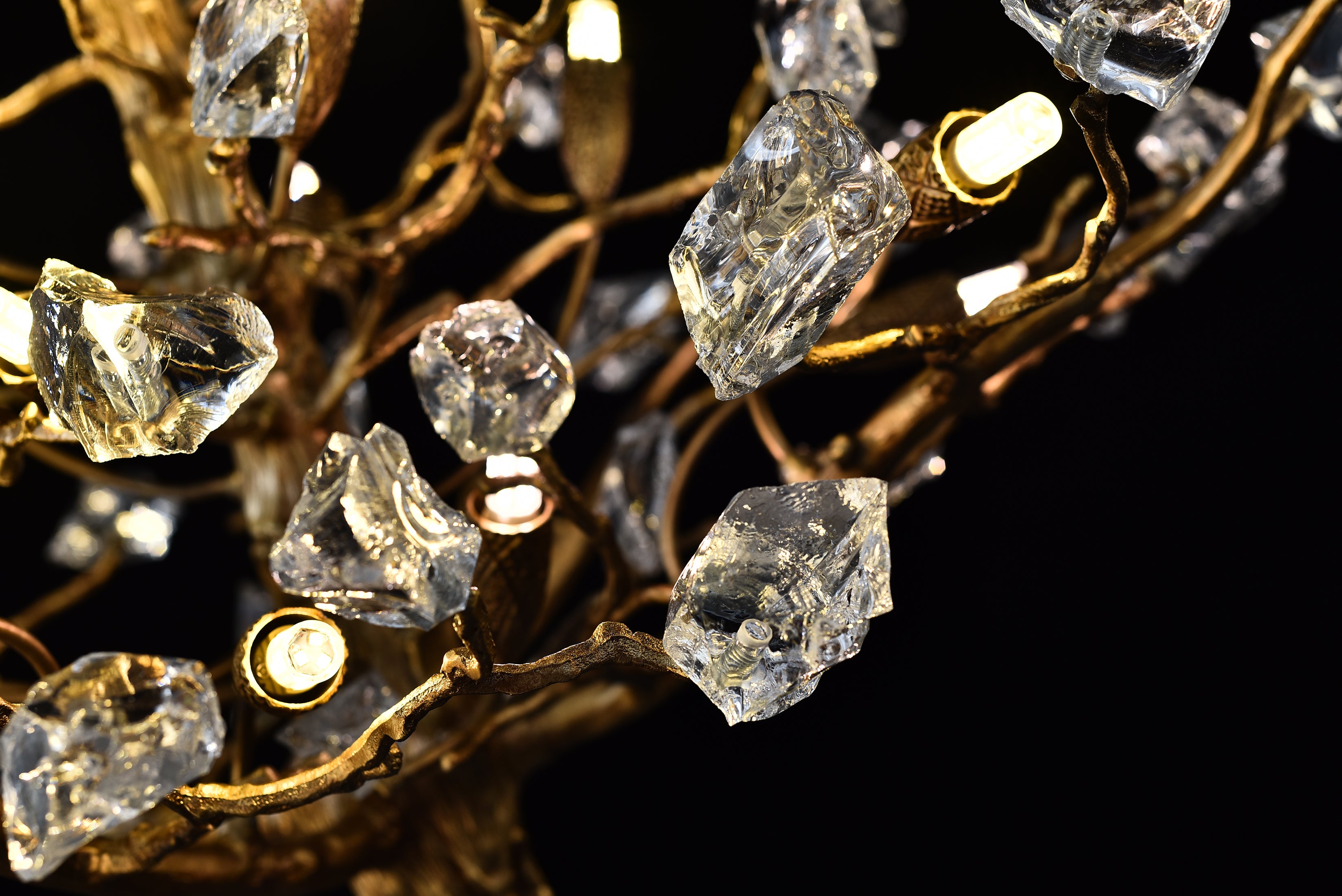 Branching Gemstone Brass Round Chandelier