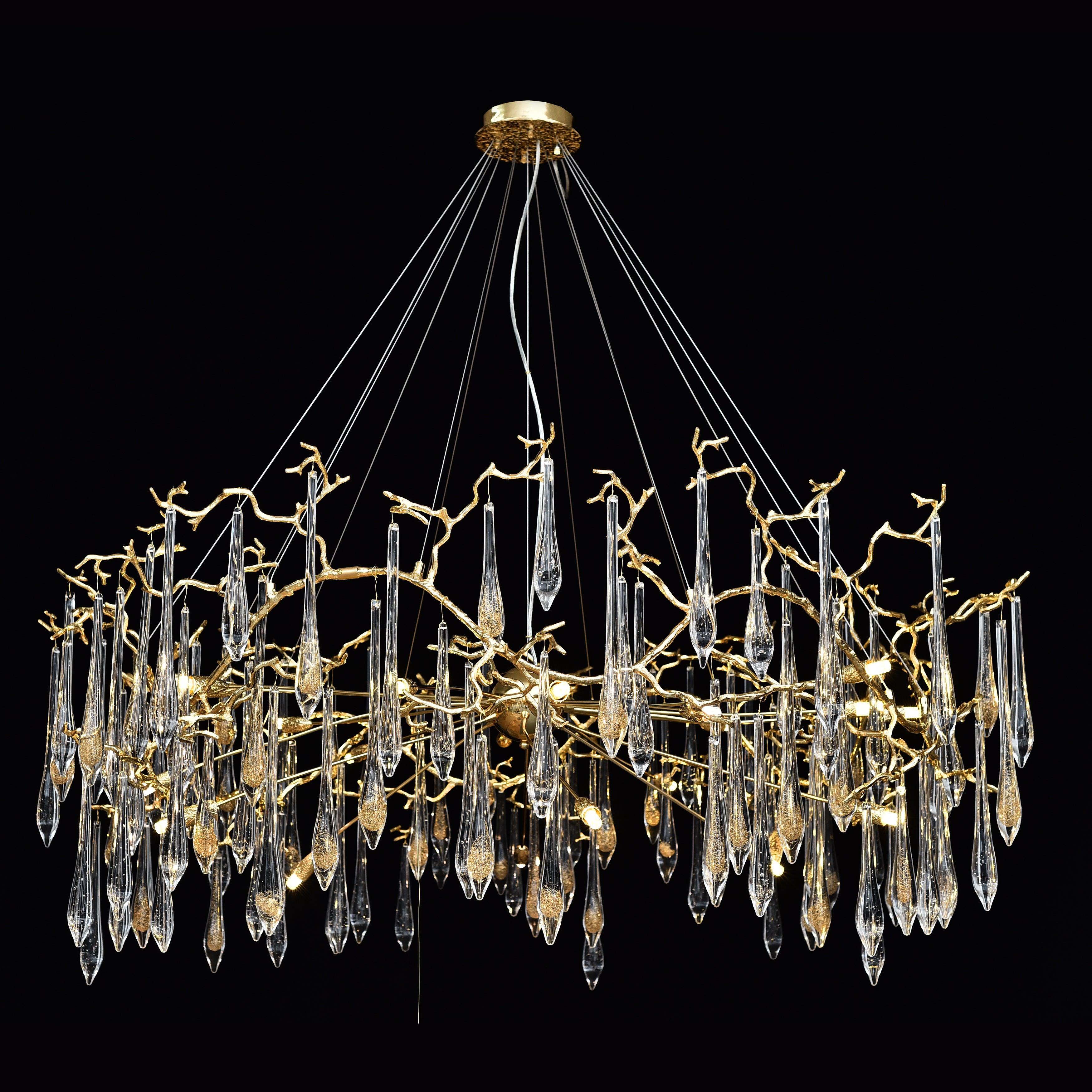 Branching Brass Extended Teardrop Round Chandelier-konalight