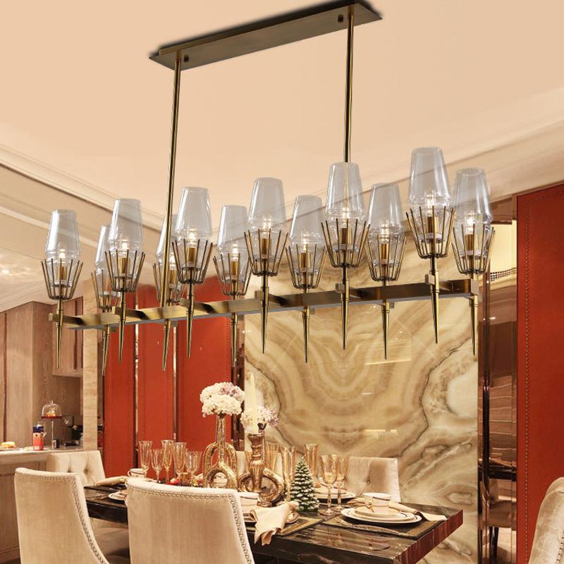 Chaillot Glass Brass Chandelier(Long) For Living Room-konalight