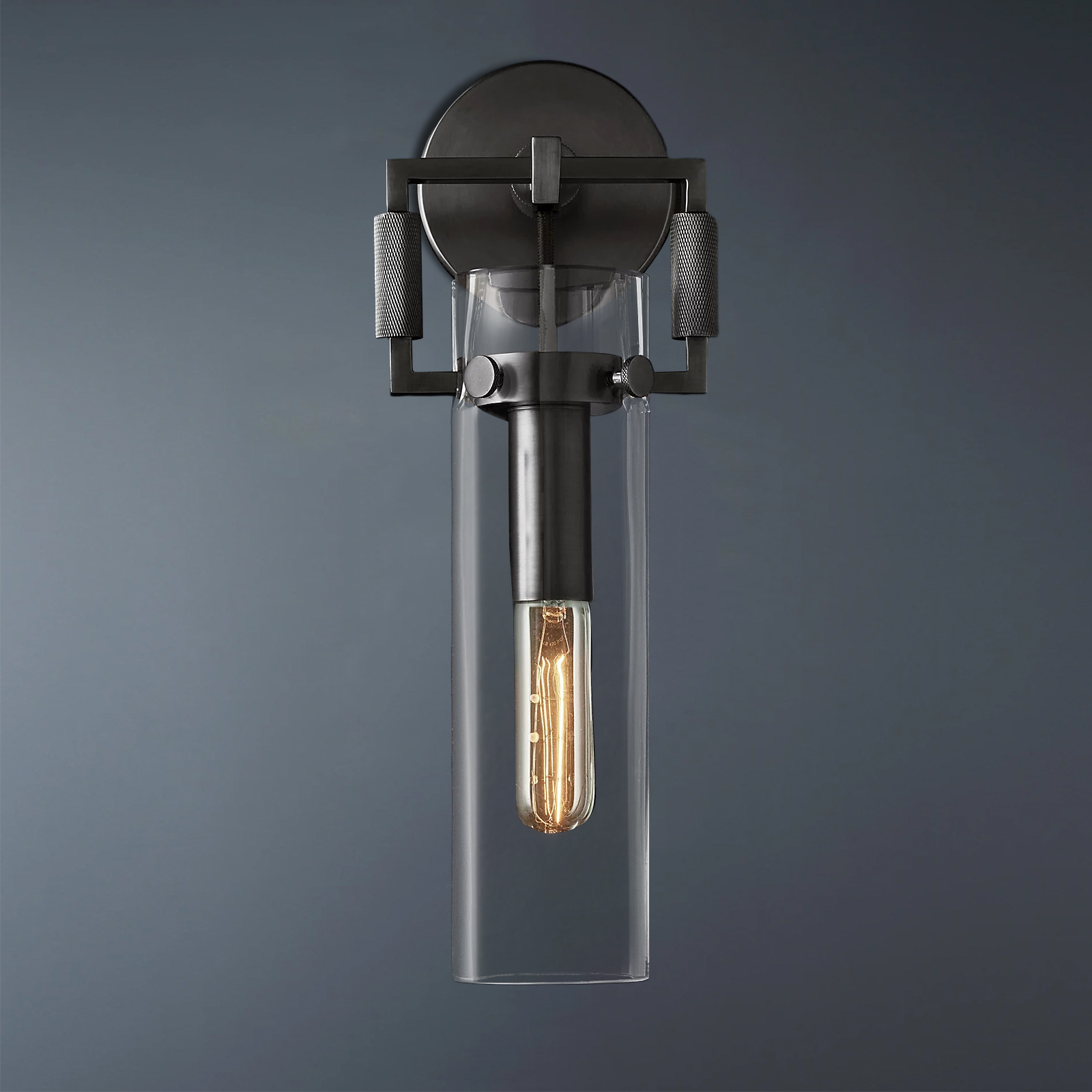 Machinist Glass Cylinder Wall Sconce 15" For Dining Room-konalight