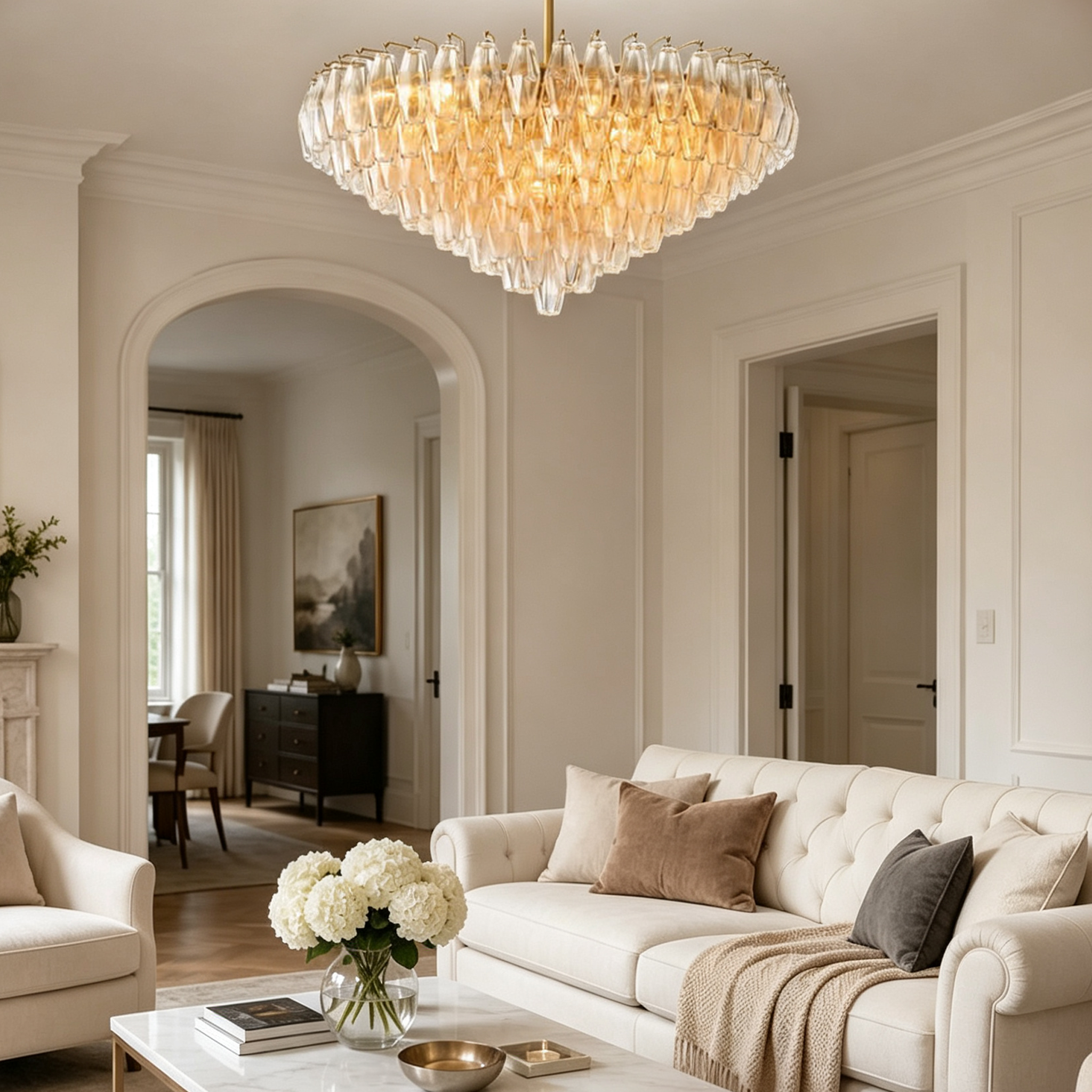 Mia Clear Glass Tiered Round Chandelier For Dinning Room