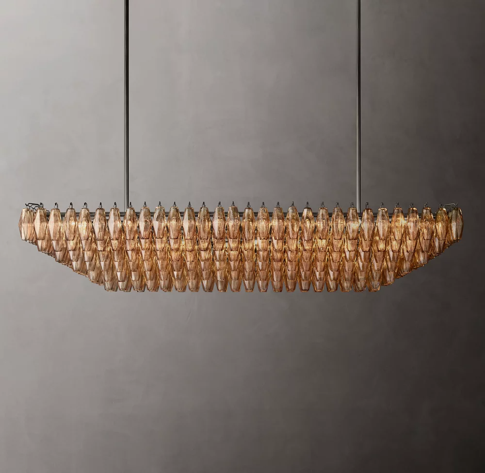 Mia Smoke Glass Tiered Rectangular  Chandelier For Dinning Room-konalight