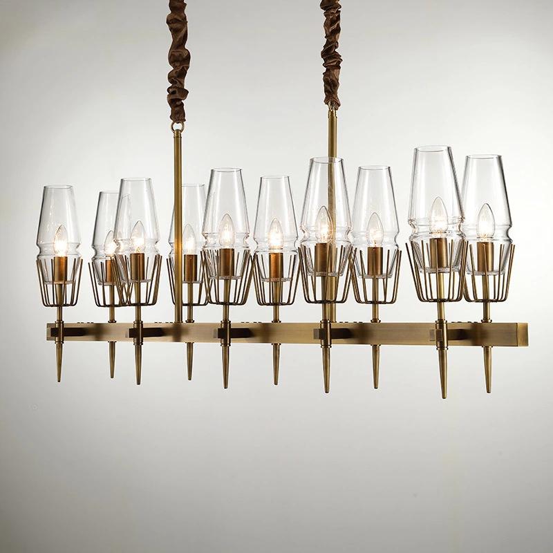 Chaillot Glass Brass Chandelier(Long) For Living Room-konalight