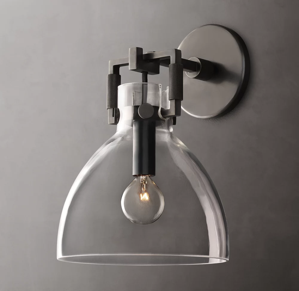 Machinist Glass Gloche Wall Sconce 8" For Dining Room-konalight