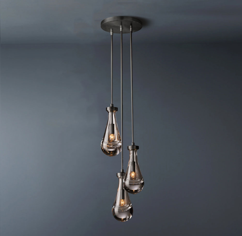 Raindrop Round 3-Lights Rod Chandelier-konalight