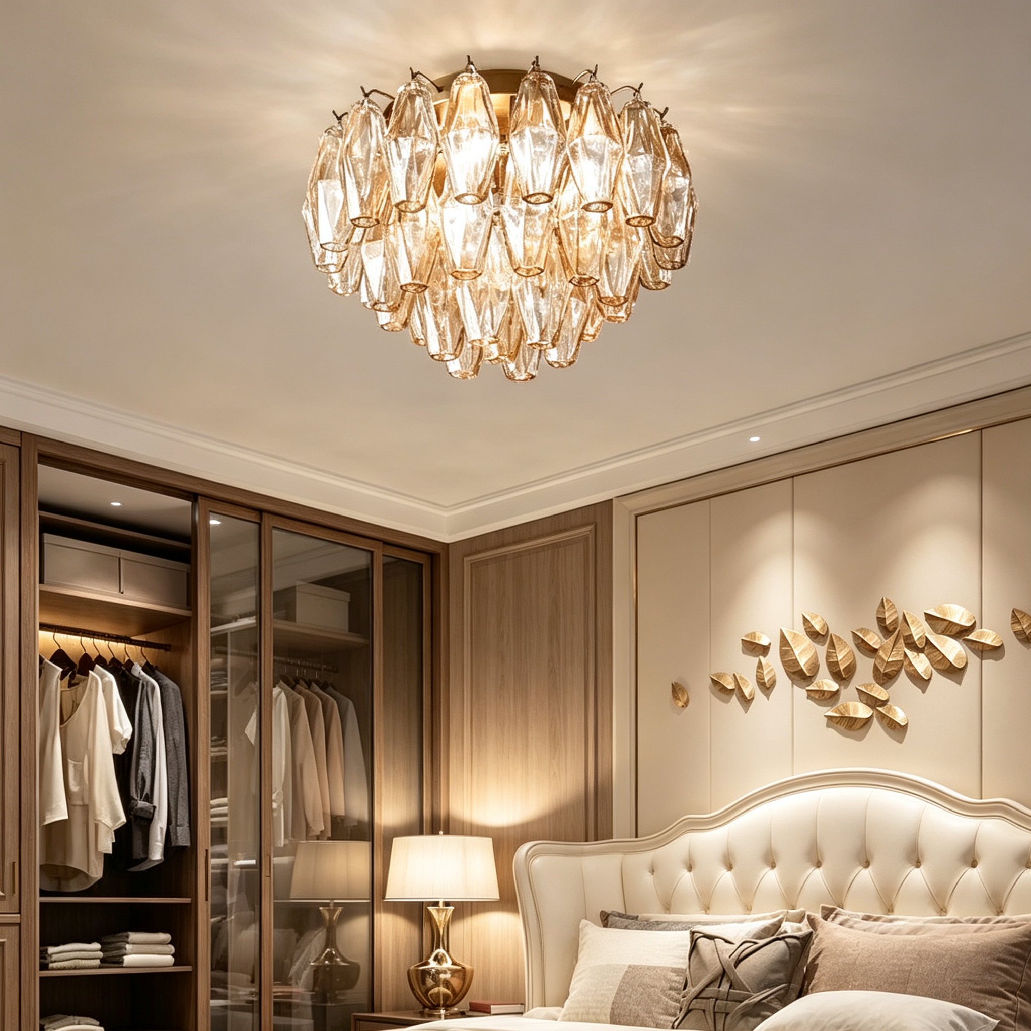 Mia Clear Glass Flushmount Chandelier For Dinning Room