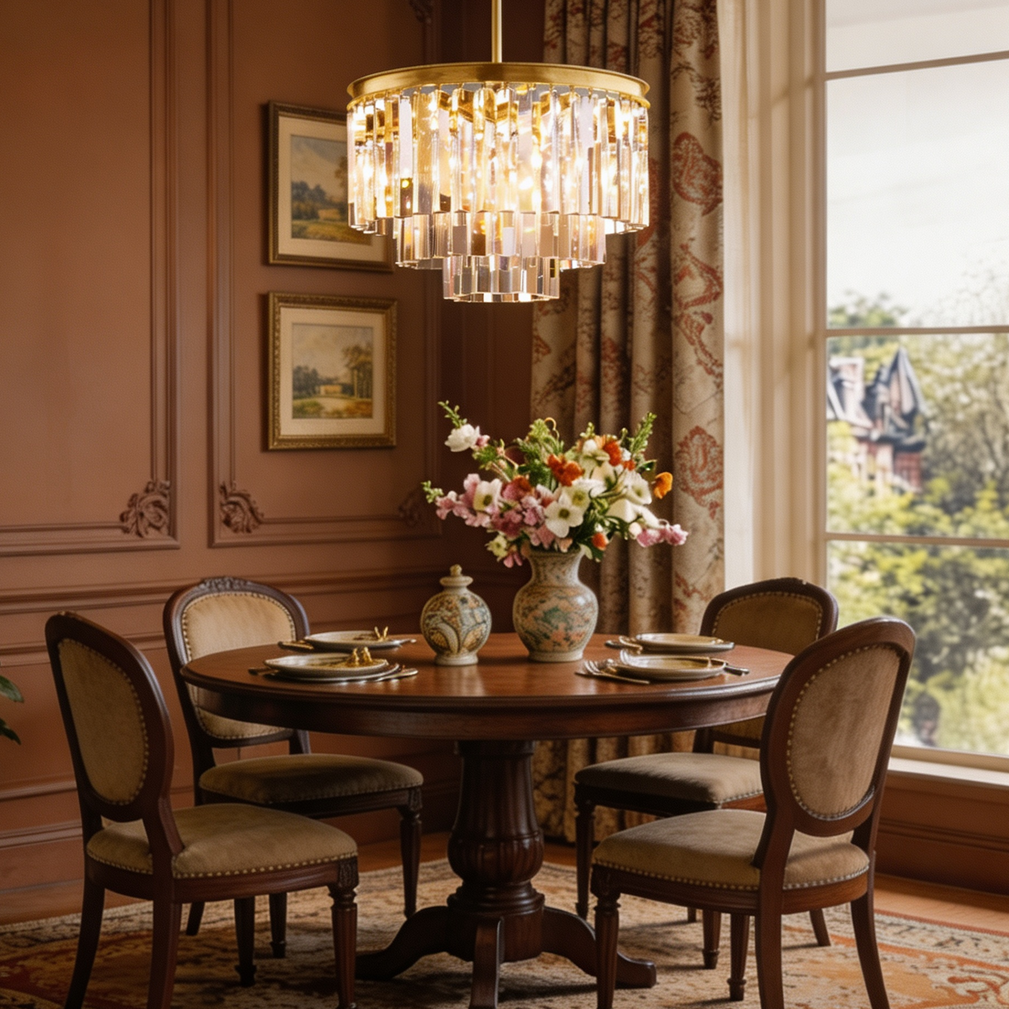 Multi-tier Crystal 1920s Odeon Round Chandelier Modern Lighting D20"-lampselegant