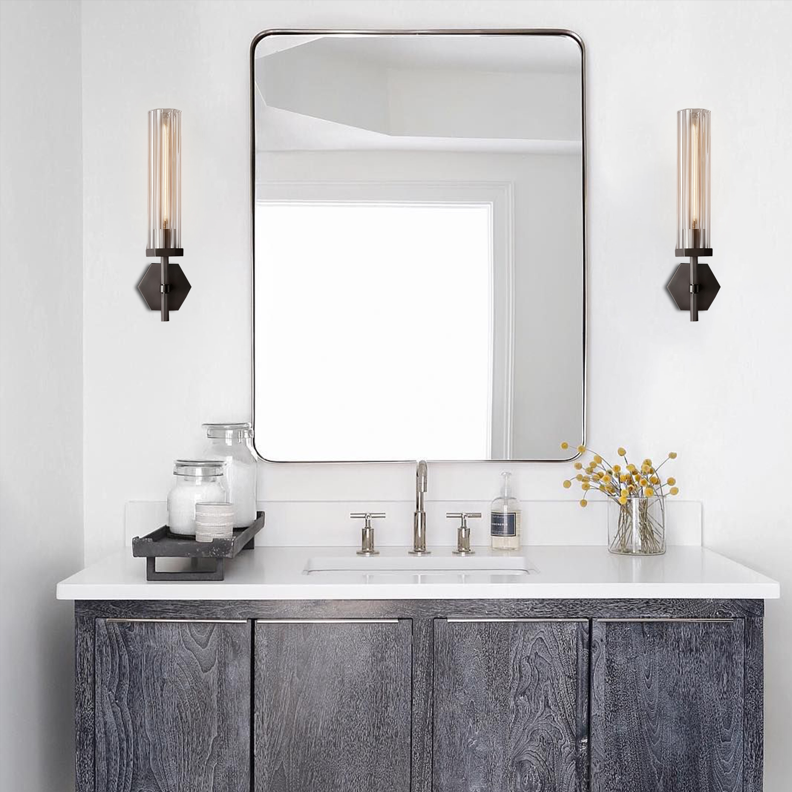 Lambeth Hexagonal Grand Brass Wall Sconce-konalight