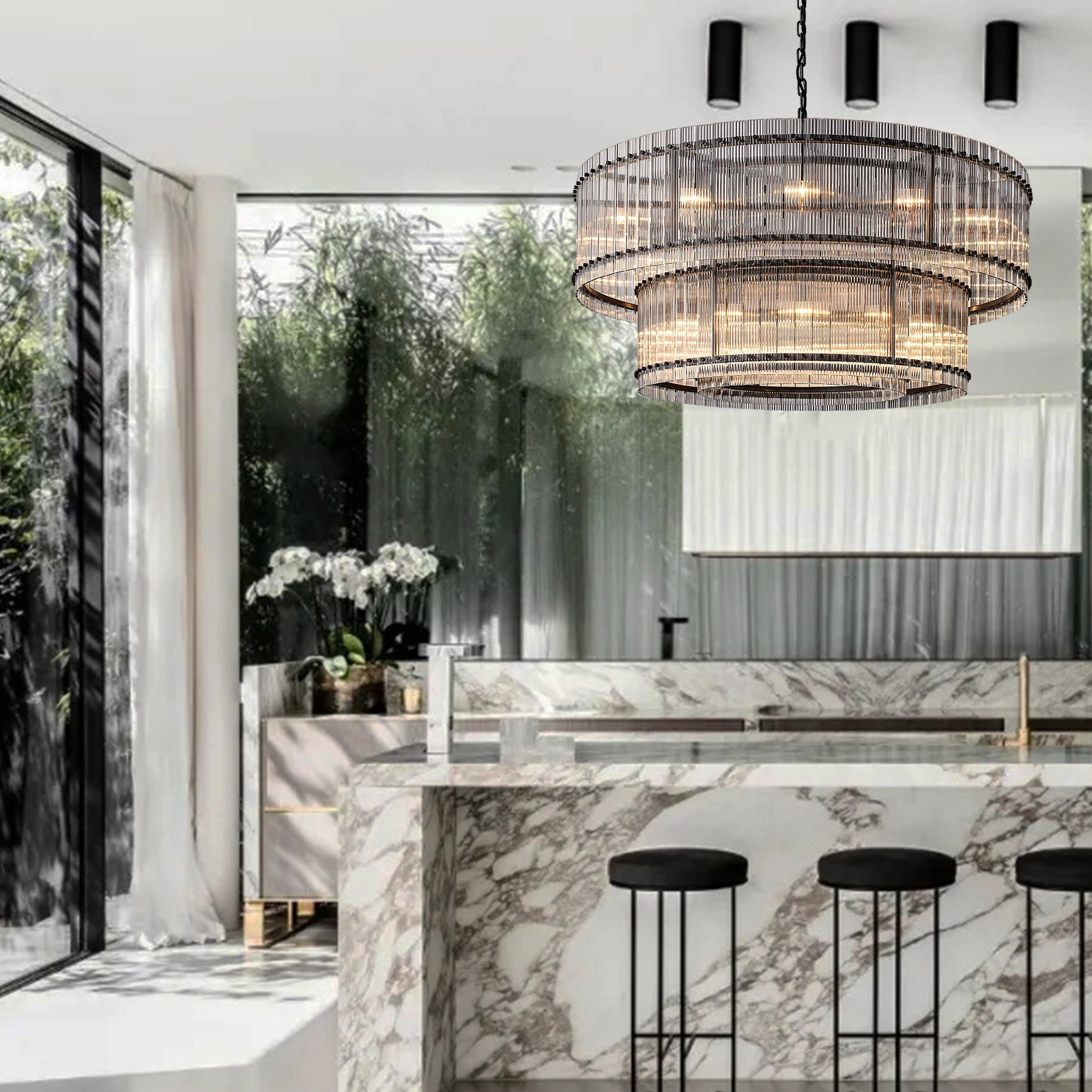 Hen Cbcro Modern  2-Tier Luxury Round Chandelier 60"-konalight