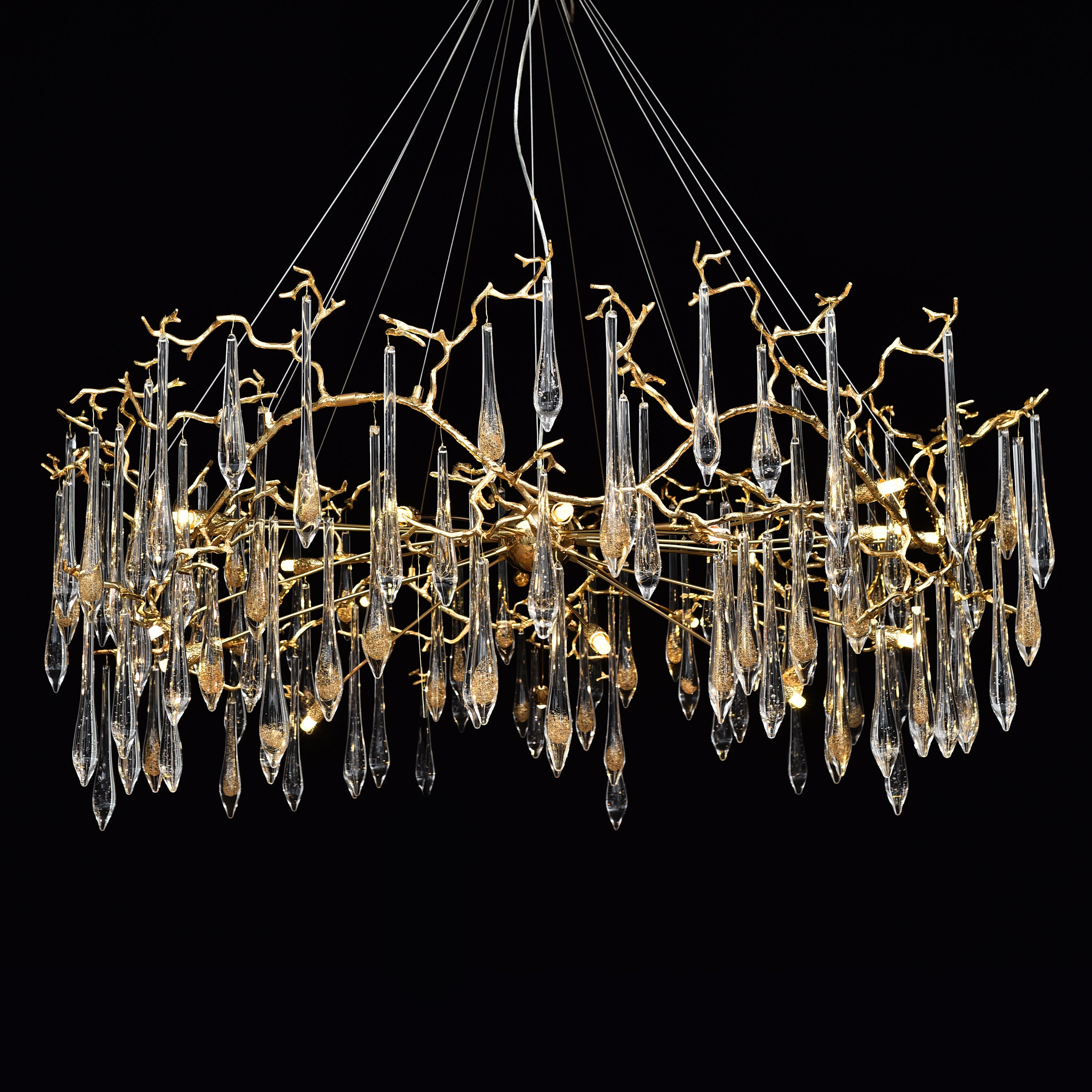 Branching Brass Extended Teardrop Round Chandelier-konalight
