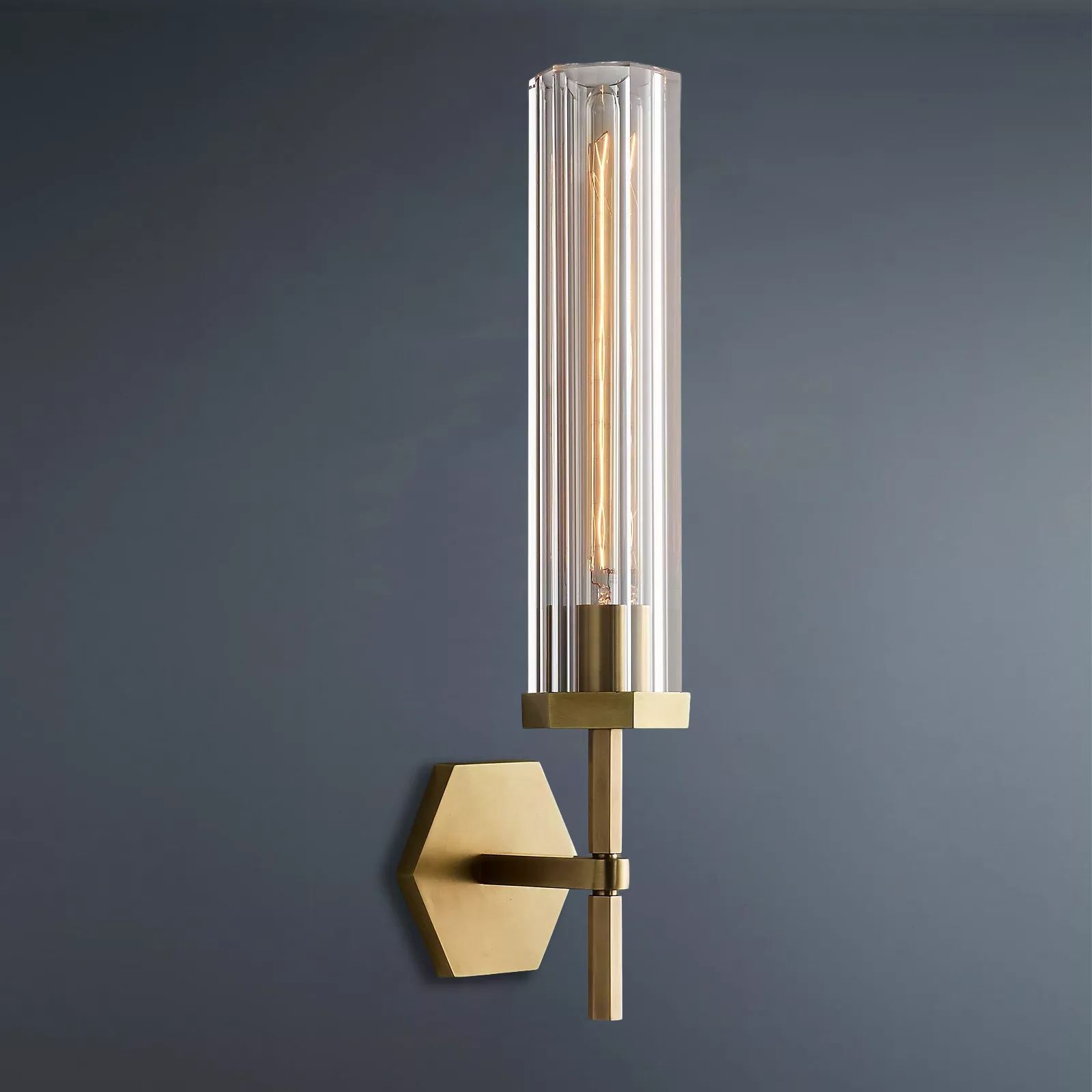 Lambeth Hexagonal Grand Brass Wall Sconce-konalight