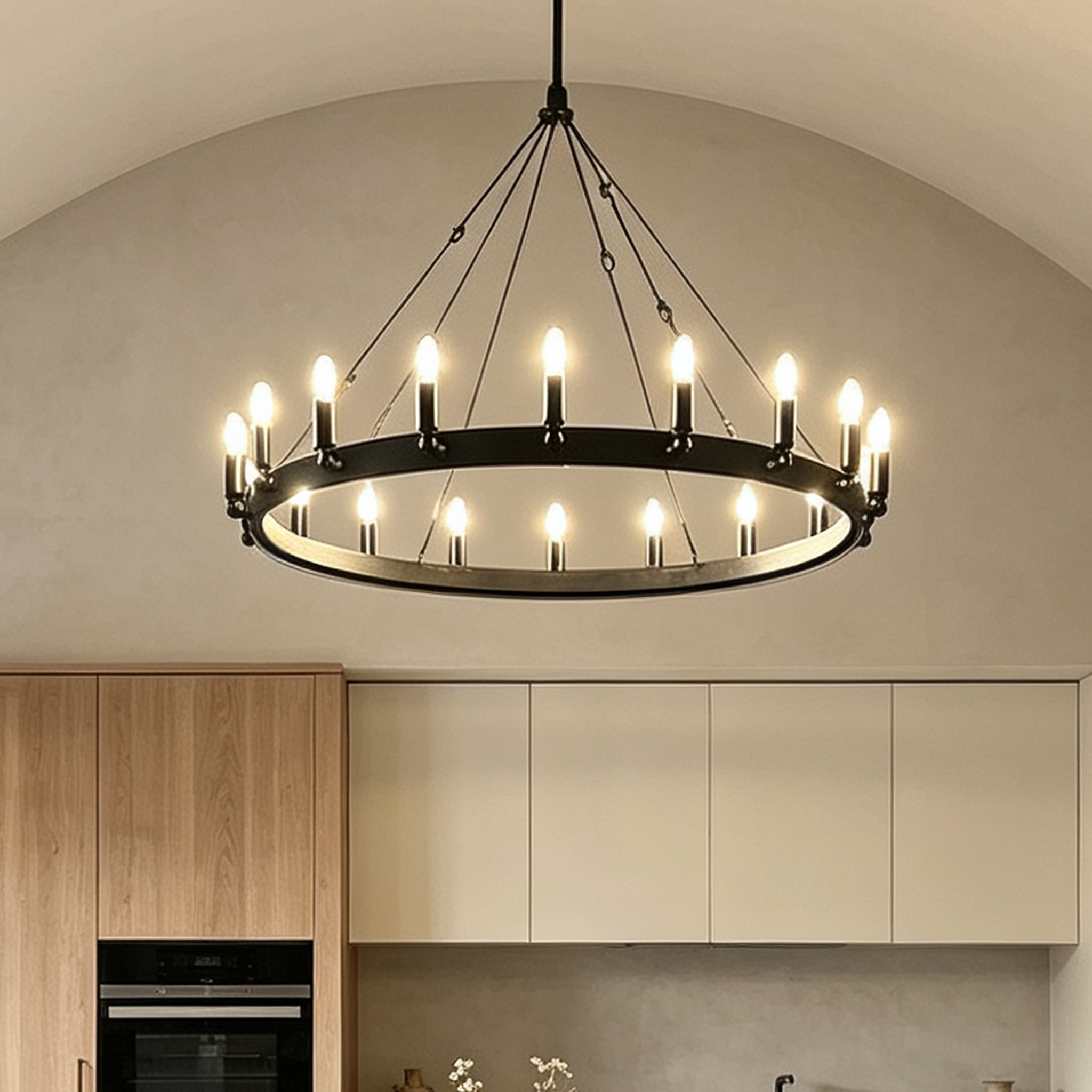 Camin Vintage Filament Round Chandelier 38" For Living Room