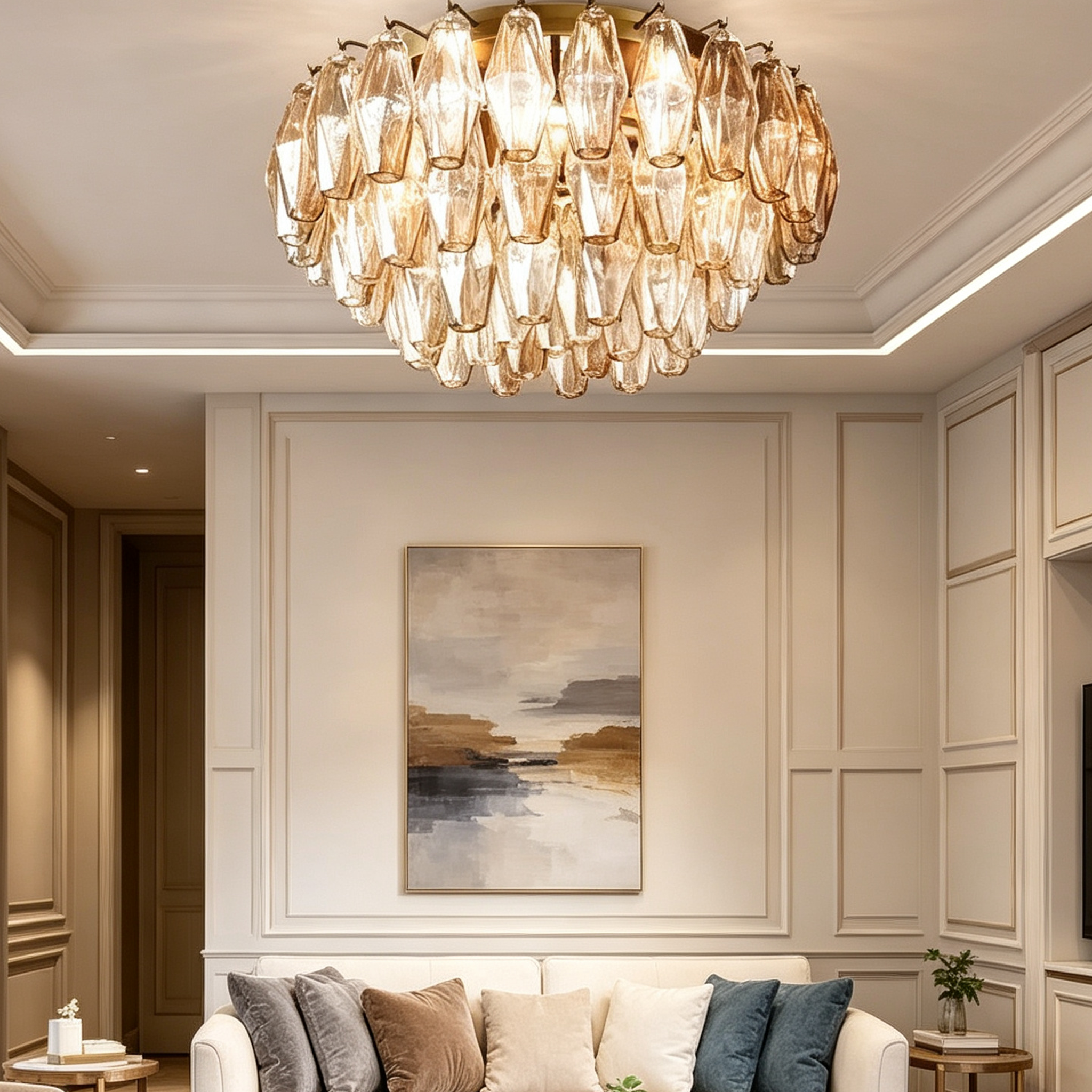 Mia Smoke Glass Flushmount Chandelier  For Dinning Room