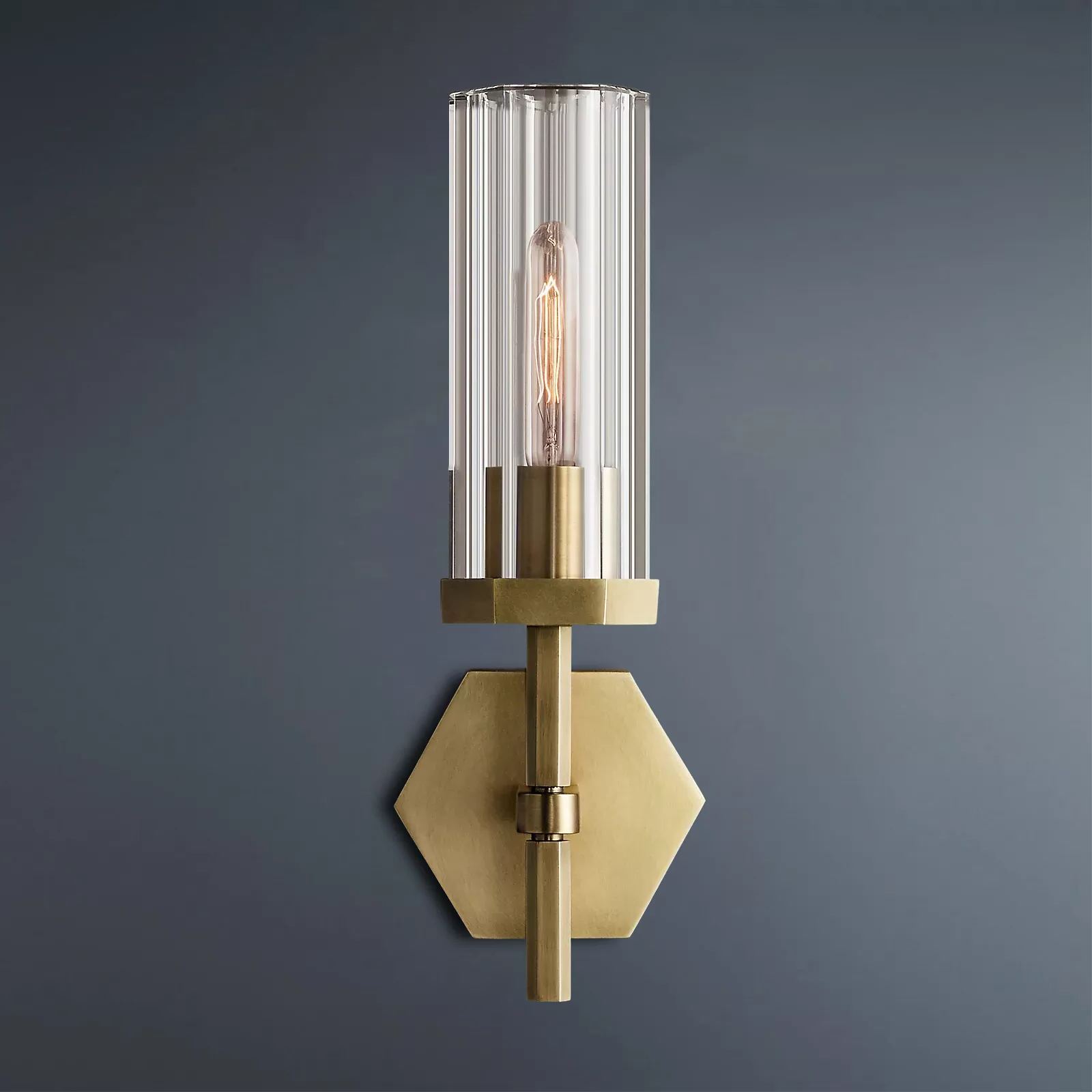 Lambeth Hexagonal Brass Wall Sconce-konalight
