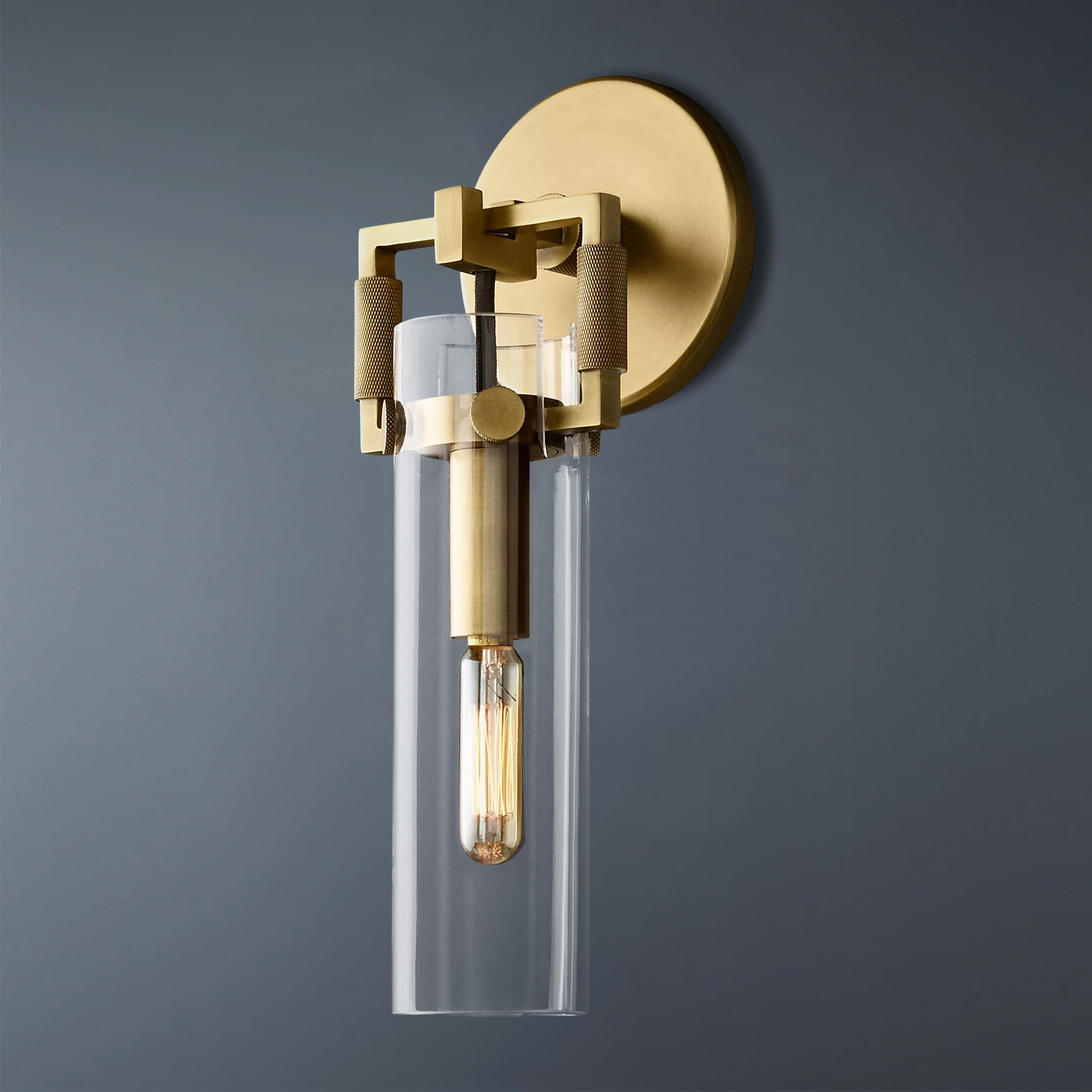 Machinist Glass Cylinder Wall Sconce 9" For Dining Room-konalight