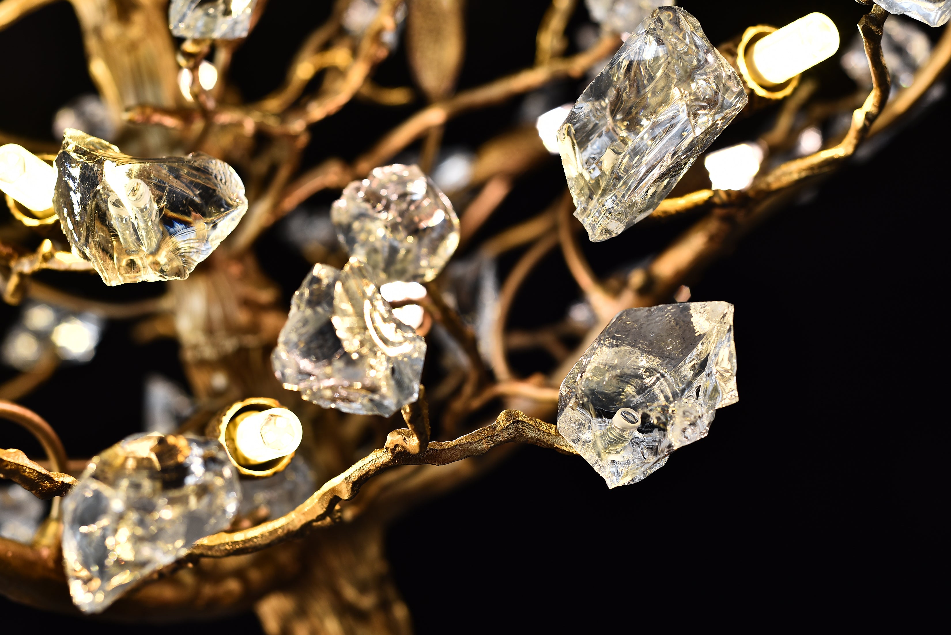 Branching Gemstone Brass Round Chandelier