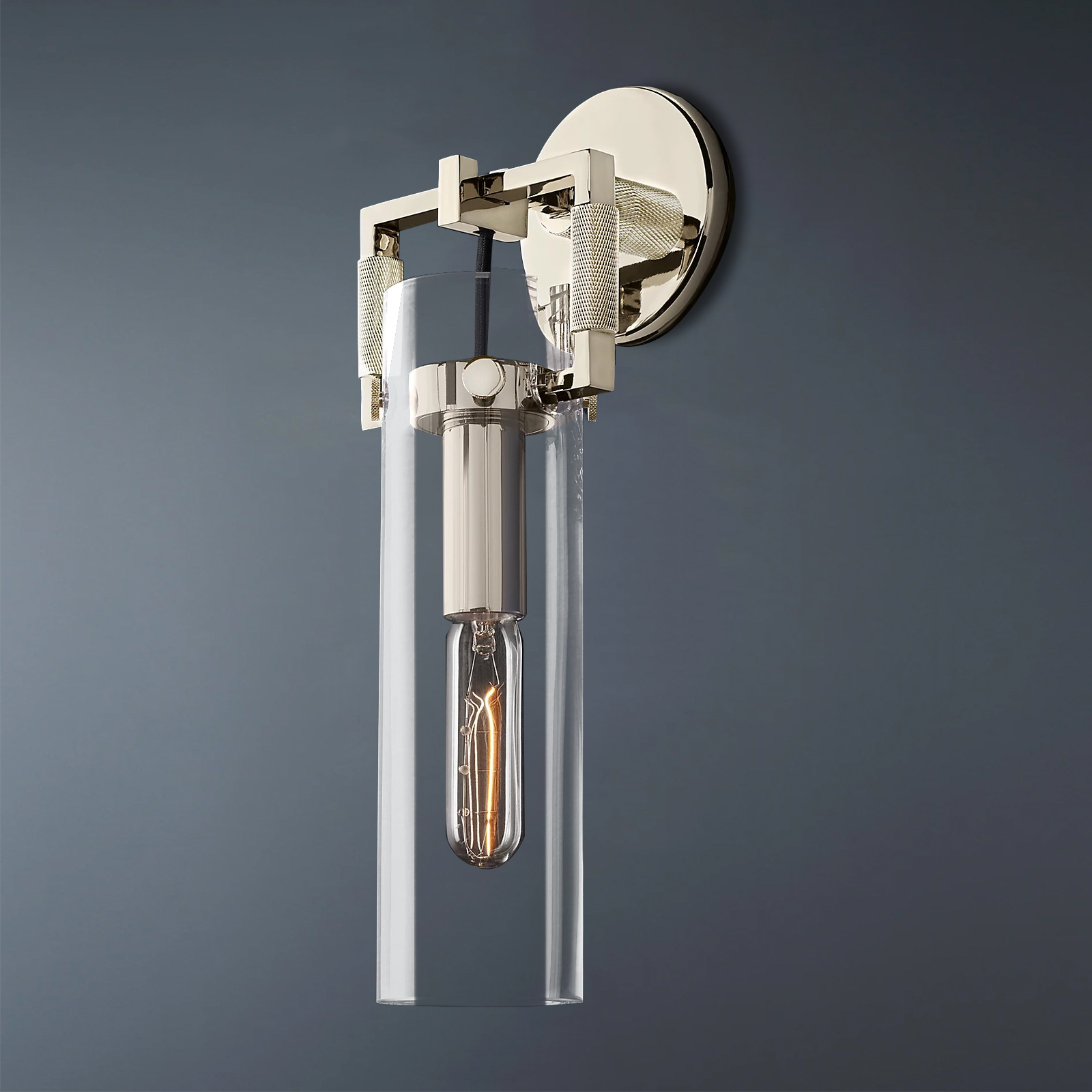 Machinist Glass Cylinder Wall Sconce 15" For Dining Room-konalight