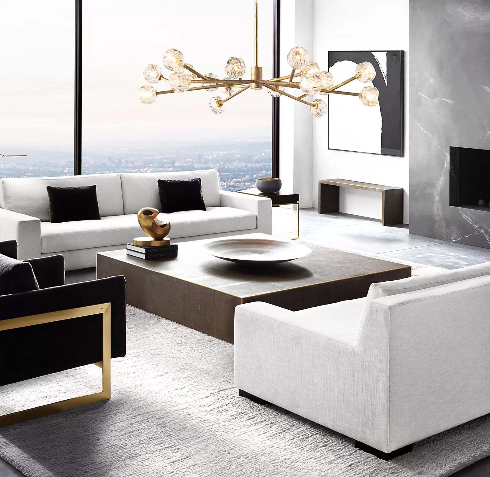 Boule De Crystal Ball Smoke Glass Round Chandelier 72"-konalight