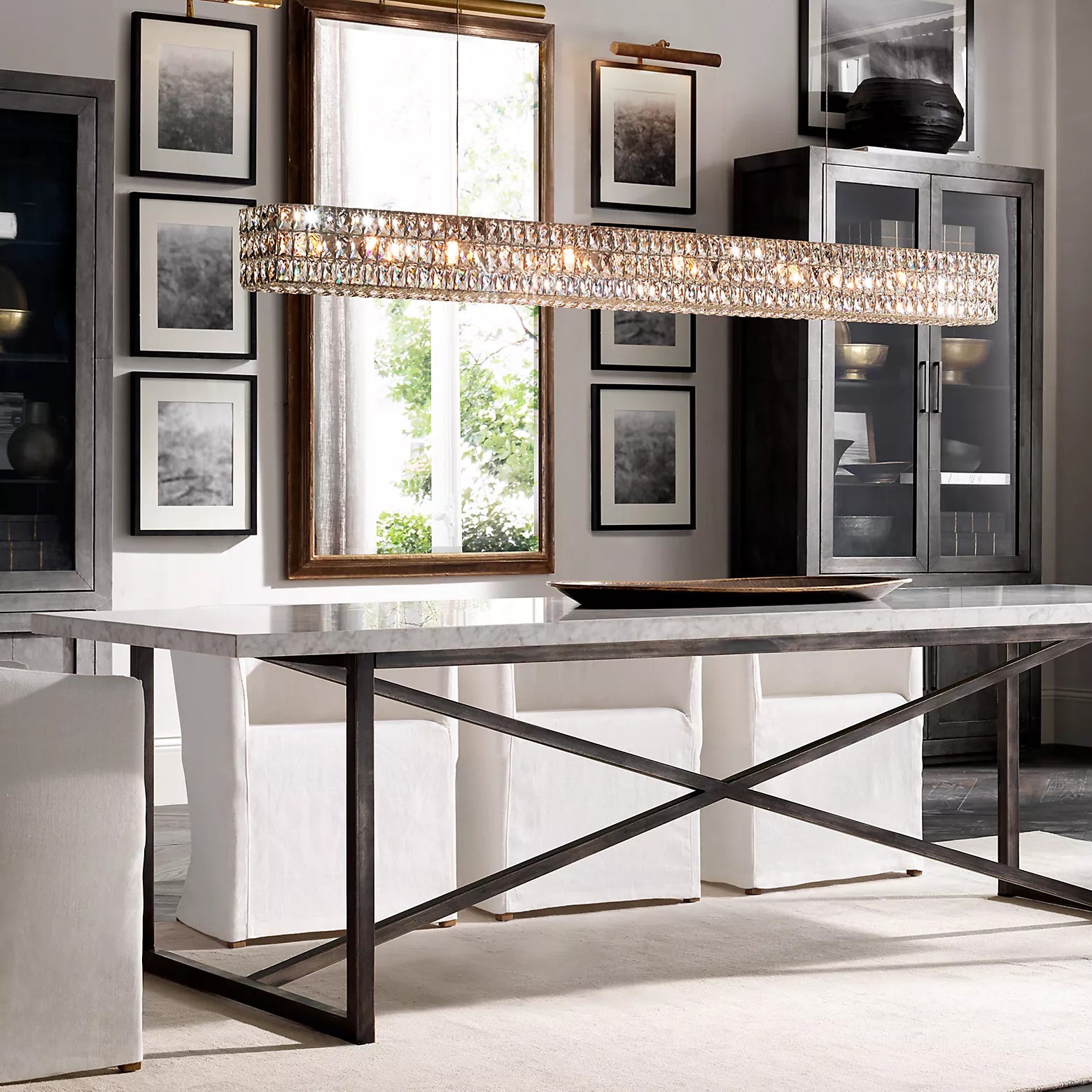 Crystal Glass Spiridon Linear Chandelier 49" 61" For Dinning Room-konalight