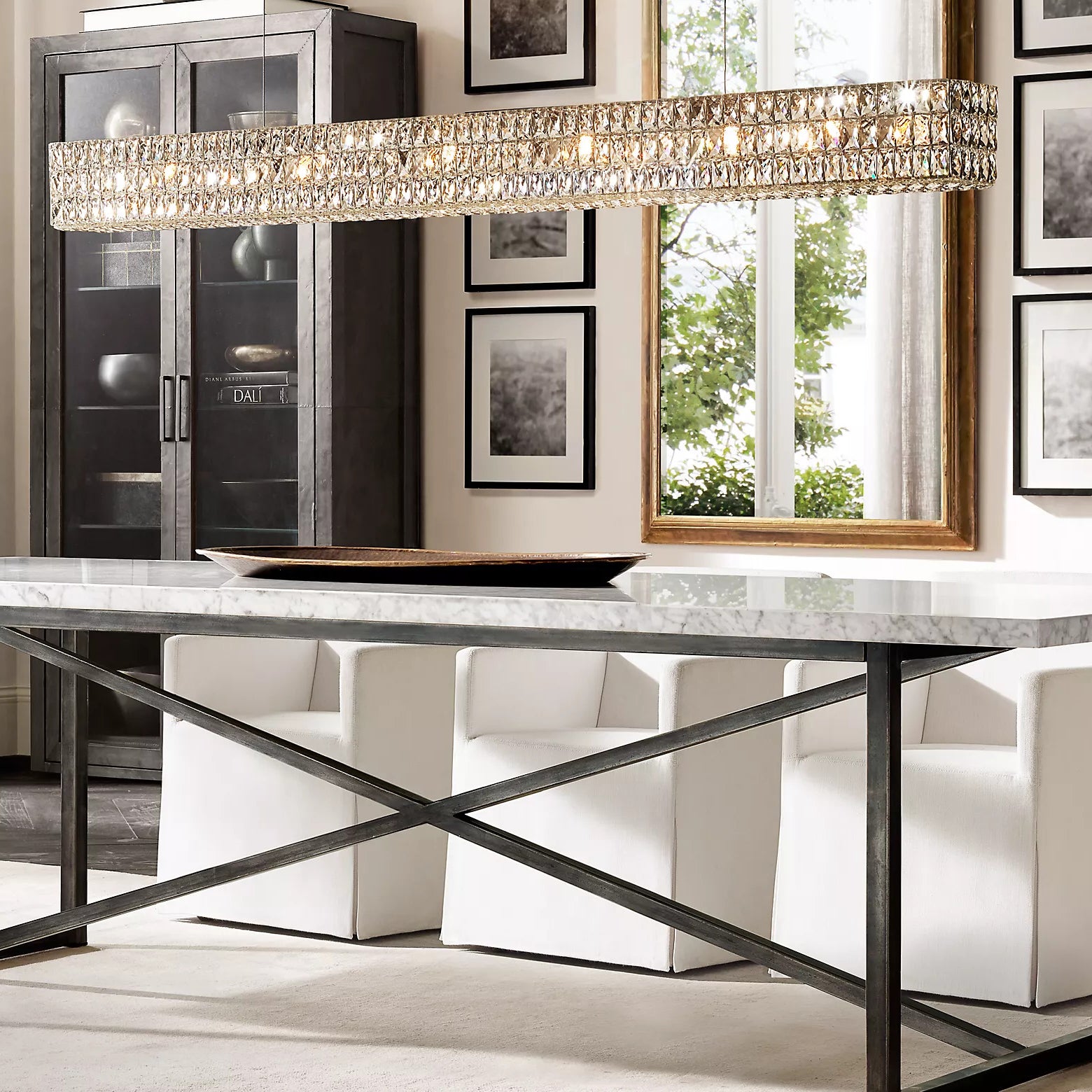 Crystal Glass Spiridon Linear Chandelier 49" 61" For Dinning Room-konalight