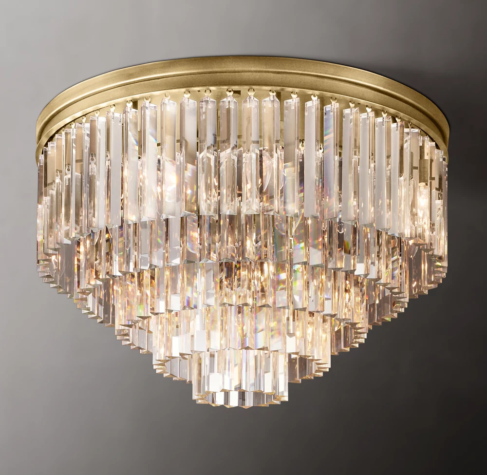 Multi-tier Round Crystal 1920s Odeon Flushmount D32"