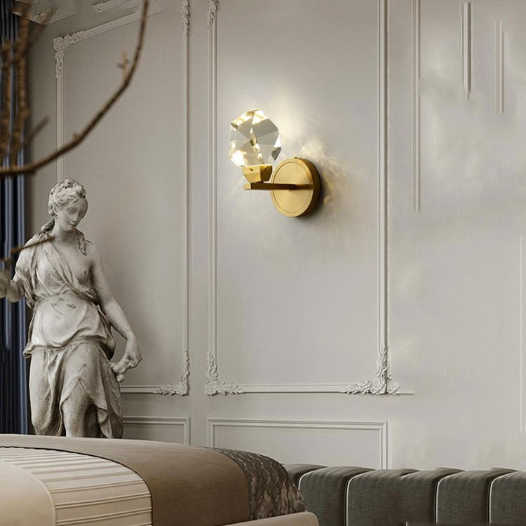 Faceted Crystal Masonry Brass Wall Sconce-konalight