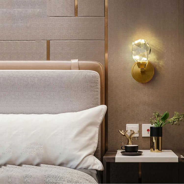 Faceted Crystal Masonry Brass Wall Sconce-konalight