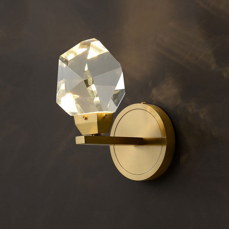 Faceted Crystal Masonry Brass Wall Sconce-konalight