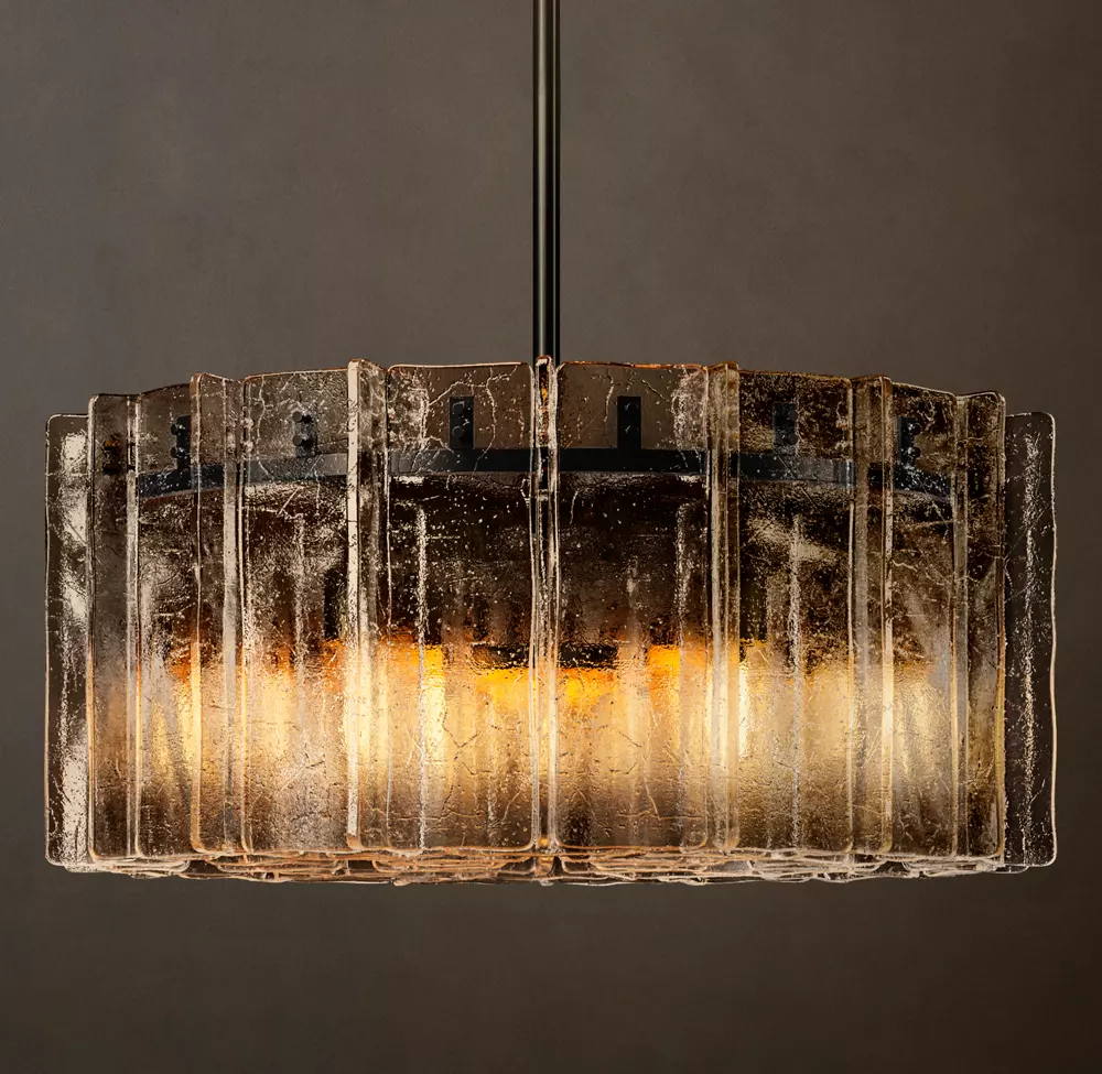 Lattice smoke glass round chandelier 37"