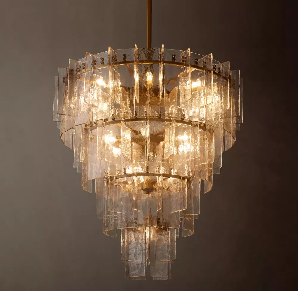 Lattice Clear Glass Tiered Round Chandelier 36"