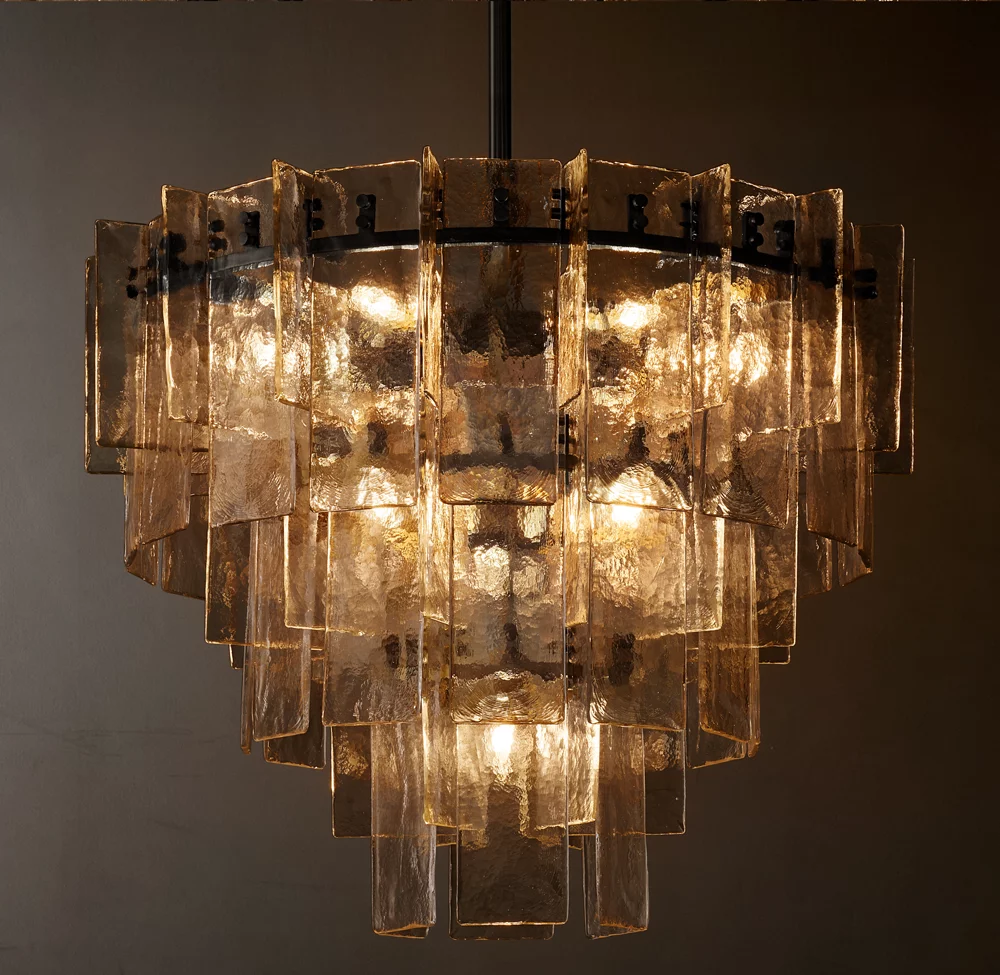 Lattice Smoke Glass Tiered Round Chandelier 36"