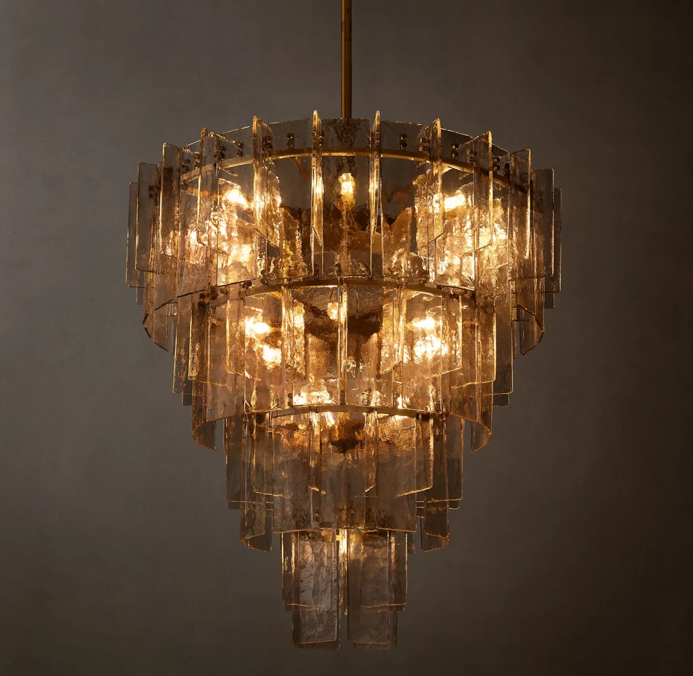 Lattice Smoke Glass Tiered Round Chandelier 36"