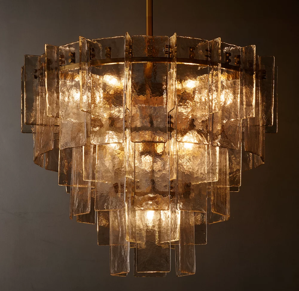 Lattice smoke glass tiered chandelier 47"