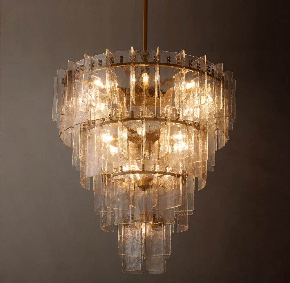 Lattice clear glass tiered round chandelier 47"