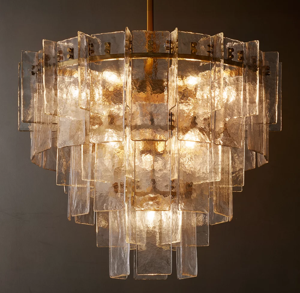 Lattice clear glass tiered round chandelier 47"