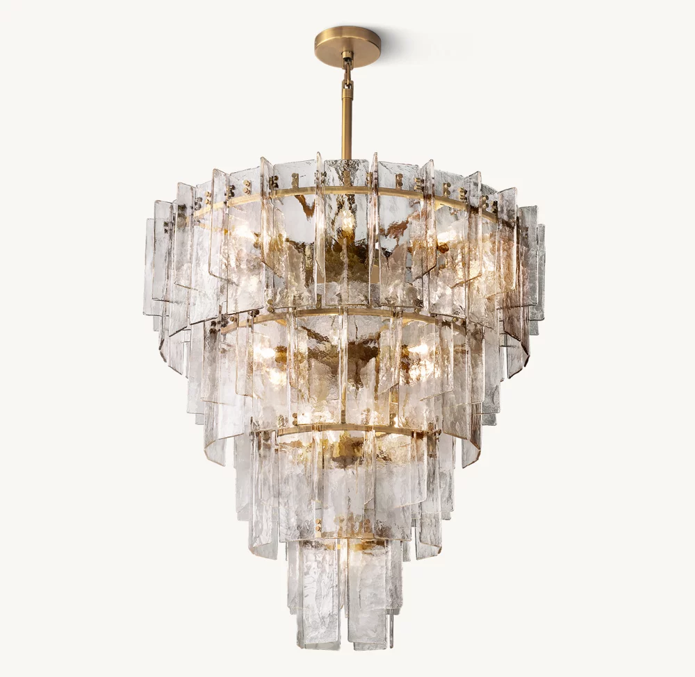 Lattice clear glass tiered round chandelier 47"