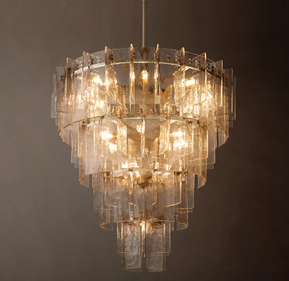 Lattice clear glass tiered round chandelier 47"