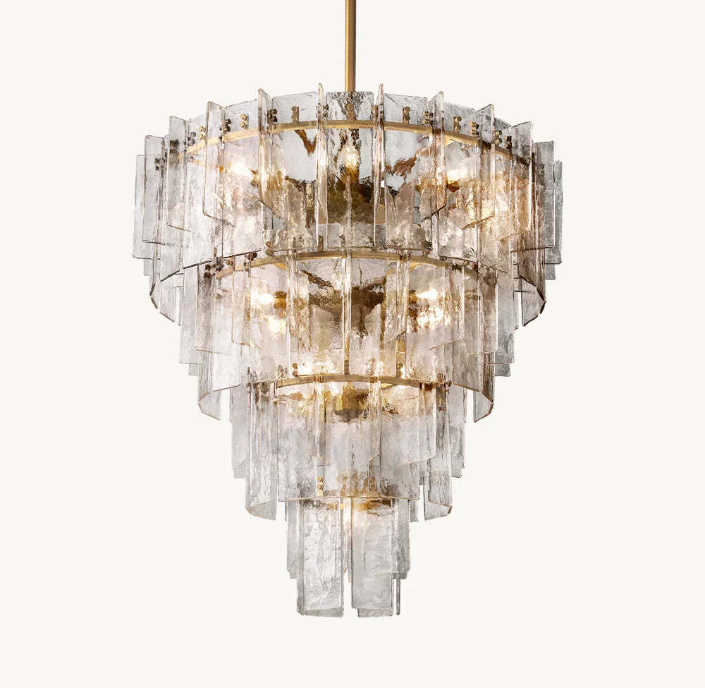 Lattice clear glass tiered round chandelier 47"