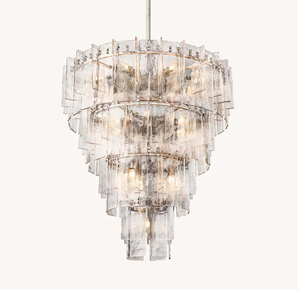 Lattice clear glass tiered round chandelier 47"