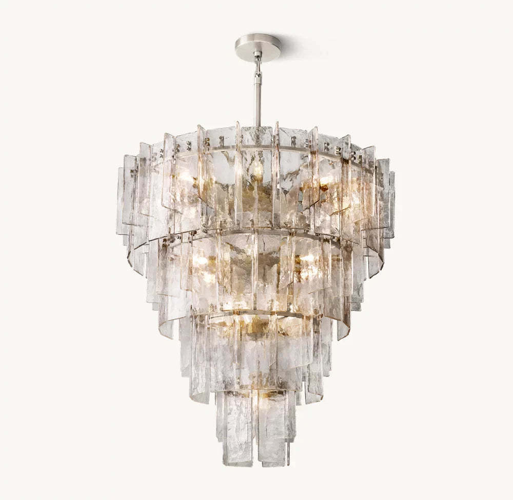 Lattice clear glass tiered round chandelier 47"