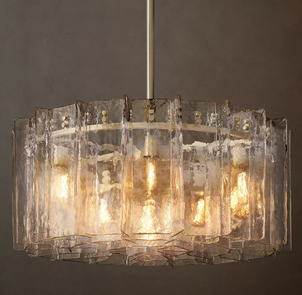 Lattice smoke glass round chandelier 37"