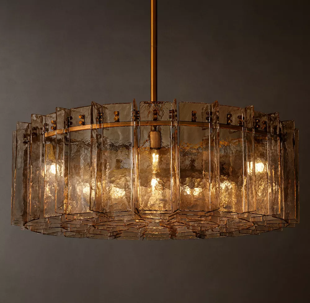 Lattice smoke glass round chandelier 37"