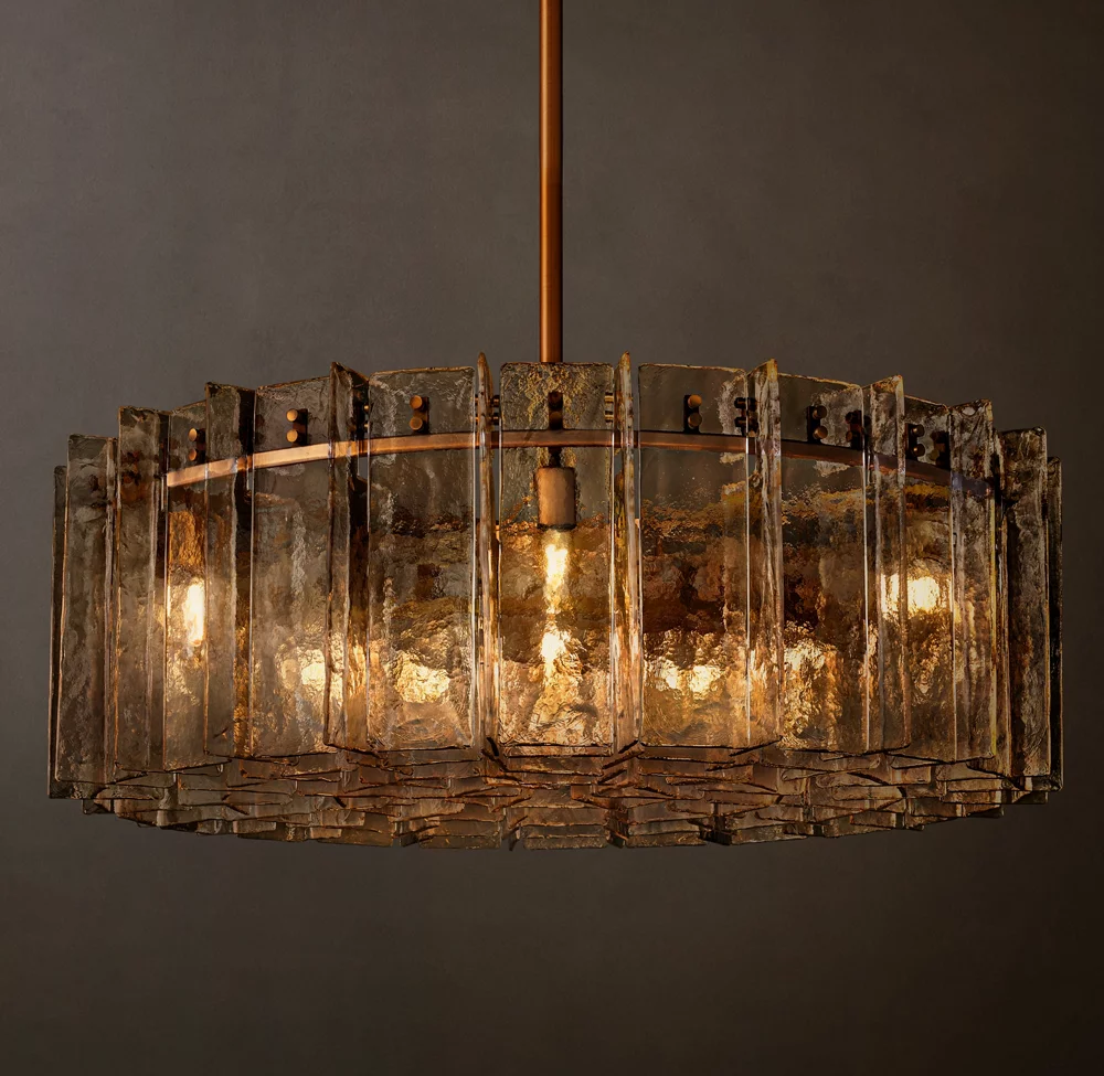 Lattice smoke glass round chandelier 48"