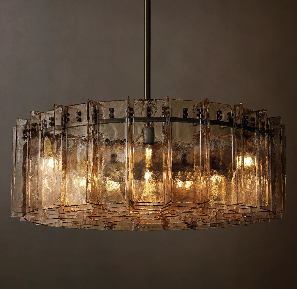 Lattice smoke glass round chandelier 48"