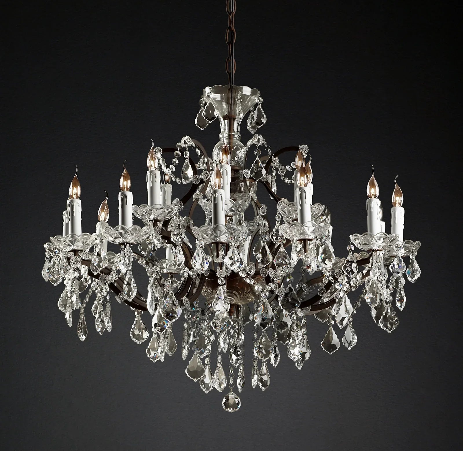 Rococo Iron Crystal Luxury Noble Round Chandelier 33"-konalight