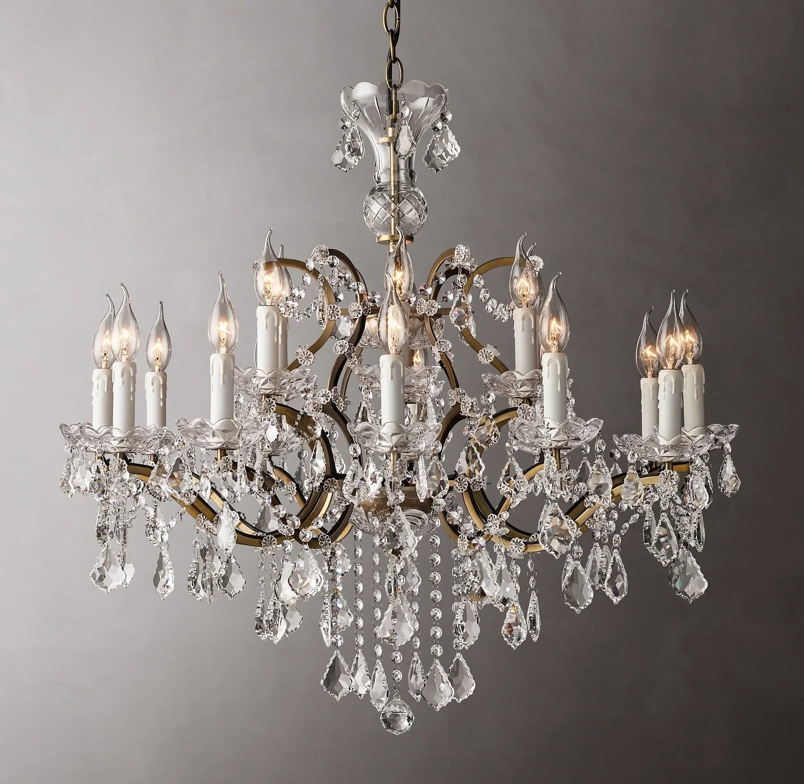 Rococo Iron Crystal Luxury Noble Round Chandelier 33"-konalight