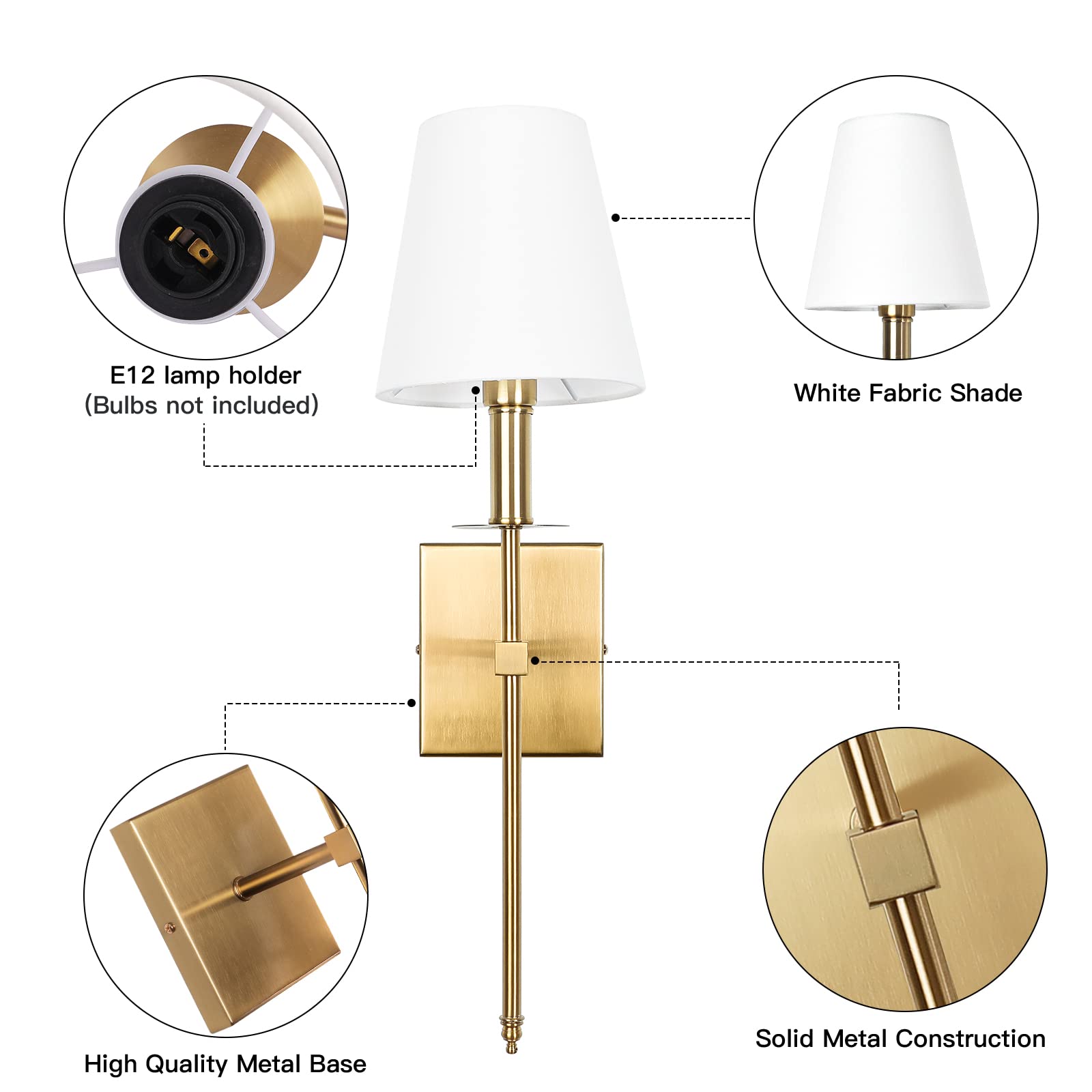Torch Fabric Shade Wall Sconce-lampselegant