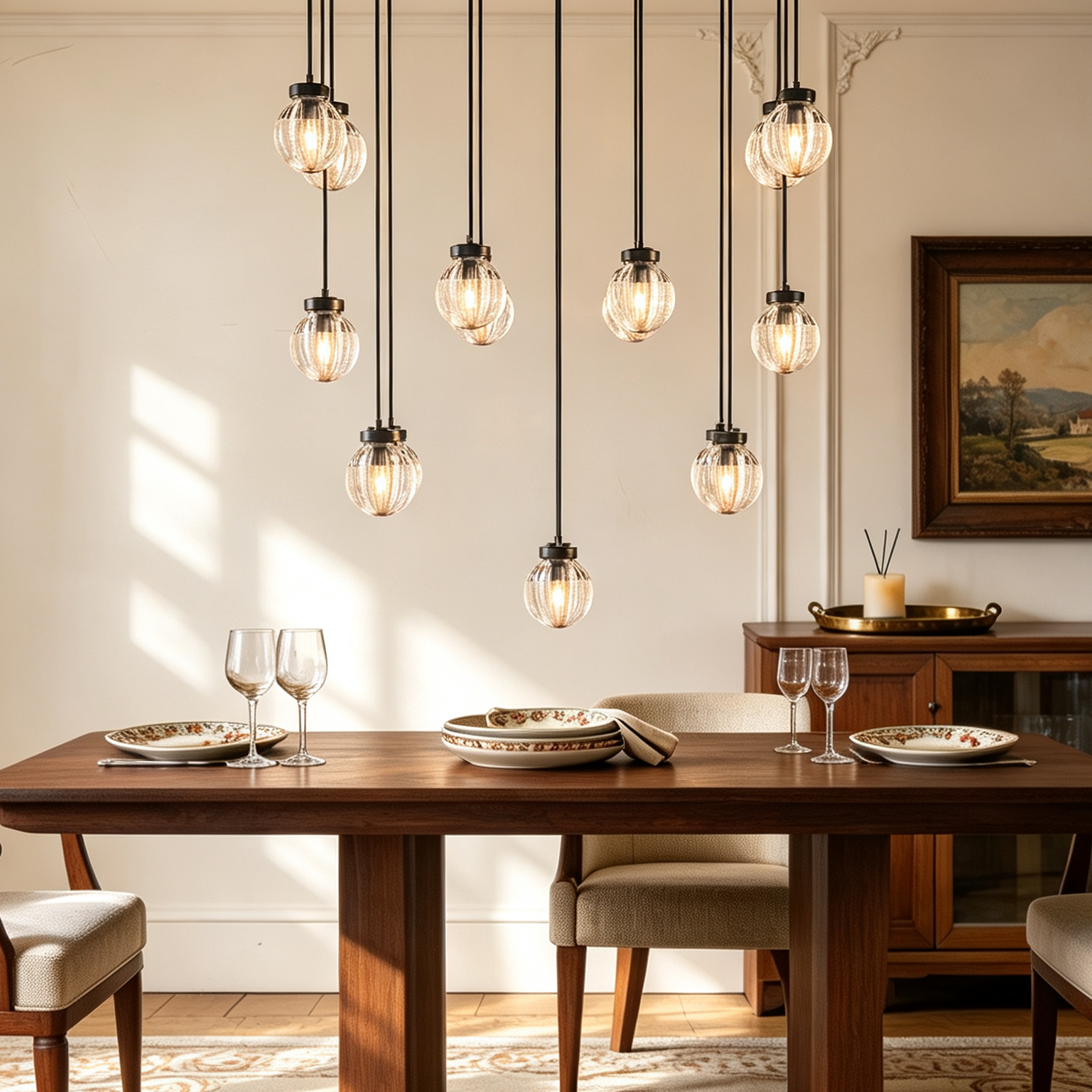Pearl Linear Chandelier Vintage Light Fixture 36"-lampselegant